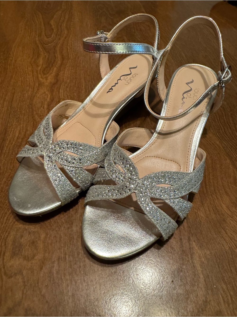 Touch of Nina Silver Glitter Strappy Low Heel Sandals